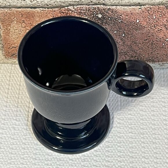 VINTAGE Cobalt Blue Ceramic Pedestal Expresso Coffee Mug Cup Set Of 4 Round - Picture 16 of 17